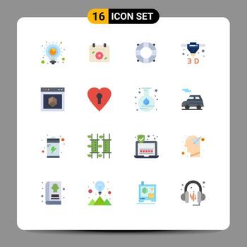 paquete de líneas vectoriales editables de 16 colores planos simples de la aplicación de playa del navegador de Internet paquete editable directo de elementos creativos de diseño vectorial vector
