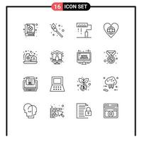 16 User Interface Outline Pack of modern Signs and Symbols of asset heart design world ecology Editable Vector Design Elements