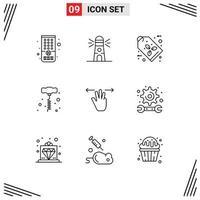 Set of 9 Vector Outlines on Grid for three fingers hand eco label gestures hand drill Editable Vector Design Elements