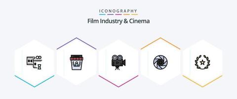 paquete de íconos de línea completa de cenima 25 que incluye mirada fija. cine. cámara filmográfica. obturador. entretenimiento vector