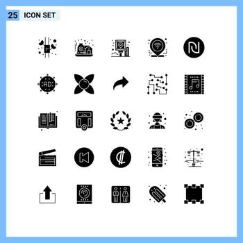 25 Creative Icons Modern Signs and Symbols of currency connection guide location check in Editable Vector Design Elements