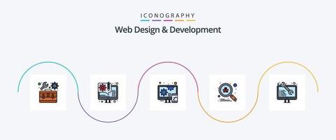 Web Design And Development Line Filled Flat 5 Icon Pack Including software. secure. search. bug vector