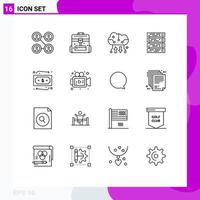 16 User Interface Outline Pack of modern Signs and Symbols of shopping server cloud computing rack mount computer Editable Vector Design Elements