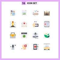 Set of 16 Modern UI Icons Symbols Signs for finance lalbagh instrument dhaka aurangabad fort Editable Pack of Creative Vector Design Elements