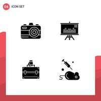 4 Creative Icons Modern Signs and Symbols of camera case presentation business experiment Editable Vector Design Elements