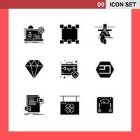 Pack of 9 Modern Solid Glyphs Signs and Symbols for Web Print Media such as briefcase hands chemical diamond pollution Editable Vector Design Elements