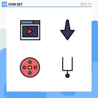 Modern Set of 4 Filledline Flat Colors and symbols such as interface reel media page down instrument Editable Vector Design Elements