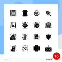 Group of 16 Solid Glyphs Signs and Symbols for sweets lollipop wheels skate candy target Editable Vector Design Elements