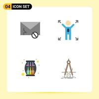 Set of 4 Vector Flat Icons on Grid for envelope music sms man party Editable Vector Design Elements