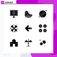 9 Universal Solid Glyph Signs Symbols of point back arrows hardware arrow halloween Editable Vector Design Elements