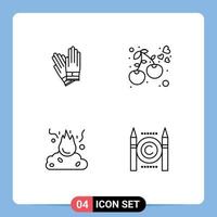 Stock Vector Icon Pack of 4 Line Signs and Symbols for gloves fire repair cherry pollution Editable Vector Design Elements
