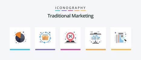 paquete de iconos de 5 planos de marketing tradicional que incluye cheque. estrategia. centro. mercado. alfiler. diseño de iconos creativos vector