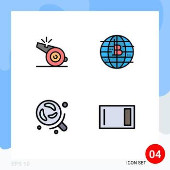 4 Universal Filledline Flat Colors Set for Web and Mobile Applications coach laboratory whistle currency science Editable Vector Design Elements