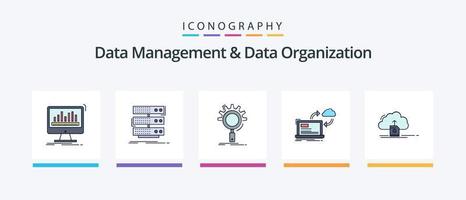 la gestión de datos y la línea de organización de datos llenaron el paquete de 5 iconos, incluido el rendimiento. acción. CV. servicios. análisis. diseño de iconos creativos vector