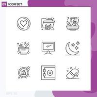 Set of 9 Commercial Outlines pack for moon imac bowl device computer Editable Vector Design Elements