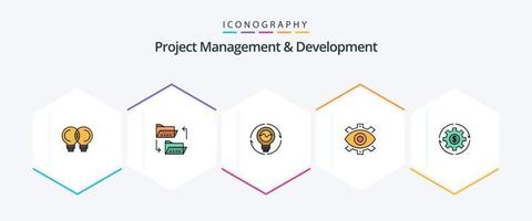 Project Management And Development 25 FilledLine icon pack including creative. lightbulb. sharing. light. idea vector