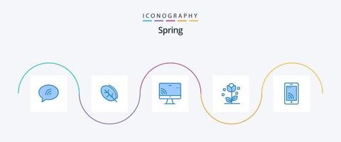 paquete de iconos primavera azul 5 que incluye móvil. naturaleza. pantalla. flor. flora vector