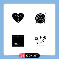 4 Universal Solid Glyphs Set for Web and Mobile Applications heart box break dart goods Editable Vector Design Elements