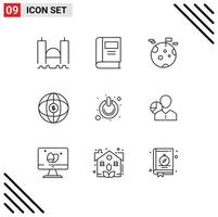 Outline Pack of 9 Universal Symbols of button internet read globe space Editable Vector Design Elements