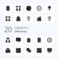 20 OnSolid Glyph Survey Solid Glyph icon Pack like business mobile  tick paper vector