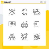 Group of 9 Modern Outlines Set for alarm technical hill world rain Editable Vector Design Elements