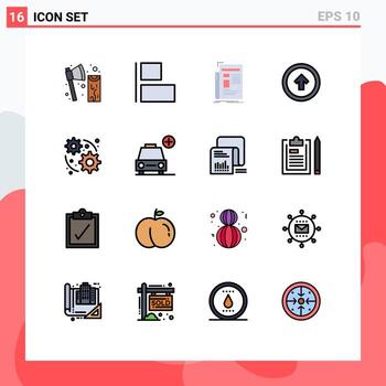 paquete de línea de vector editable de 16 líneas simples llenas de color plano de botón de boletín de usuario elementos de diseño de vector creativo editable de periódico