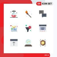 9 Thematic Vector Flat Colors and Editable Symbols of interface gear filter message funnel data filter Editable Vector Design Elements