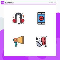 Set of 4 Modern UI Icons Symbols Signs for ear loudspeaker application mobile application megaphone Editable Vector Design Elements