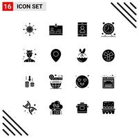 16 Thematic Vector Solid Glyphs and Editable Symbols of avatar time badge schedule alarm Editable Vector Design Elements
