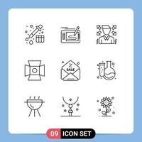 conjunto de 9 iconos de interfaz de usuario modernos símbolos signos para mensaje descuento empresario estudio foto elementos de diseño vectorial editables vector