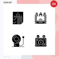 4 User Interface Solid Glyph Pack of modern Signs and Symbols of data bell report home equipment Editable Vector Design Elements