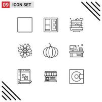 Set of 9 Modern UI Icons Symbols Signs for vegetable laboratory pancake education atom Editable Vector Design Elements
