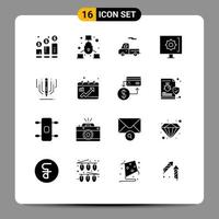 Group of 16 Solid Glyphs Signs and Symbols for digital art service security help contact Editable Vector Design Elements