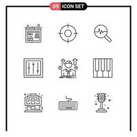 Set of 9 Modern UI Icons Symbols Signs for business mixer graphic electronics devices Editable Vector Design Elements