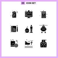 Universal Icon Symbols Group of 9 Modern Solid Glyphs of helicopter modern hobbies debt edit Editable Vector Design Elements