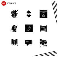 Set of 9 Modern UI Icons Symbols Signs for solution mind communication idea user Editable Vector Design Elements