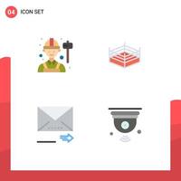 Set of 4 Vector Flat Icons on Grid for employee navigation labour wrestling camera Editable Vector Design Elements