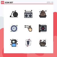 Set of 9 Commercial Filledline Flat Colors pack for gesture watch cake time business Editable Vector Design Elements