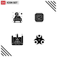 conjunto de 4 iconos de interfaz de usuario modernos símbolos signos para coche azul presente almacenamiento imprimir elementos de diseño vectorial editables vector