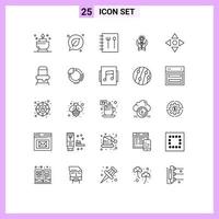 Mobile Interface Line Set of 25 Pictograms of navigate arrow recipe marketing hand Editable Vector Design Elements
