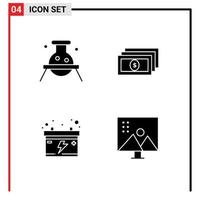 4 User Interface Solid Glyph Pack of modern Signs and Symbols of biochemistry battery dangerous money altering image Editable Vector Design Elements