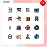 Modern Set of 16 Flat Color Filled Lines and symbols such as a web study video bag Editable Creative Vector Design Elements