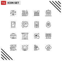 Group of 16 Outlines Signs and Symbols for iphone mobile local smart phone watch Editable Vector Design Elements