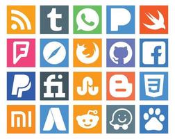 Paquete de 20 íconos de redes sociales que incluye xiaomi blogger firefox stumbleupon paypal vector