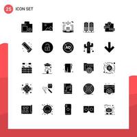 Group of 25 Solid Glyphs Signs and Symbols for weight sound panorama music configuration Editable Vector Design Elements