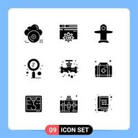 9 Thematic Vector Solid Glyphs and Editable Symbols of zoom search setting scan vehicles Editable Vector Design Elements