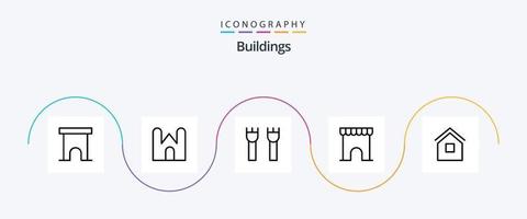 paquete de iconos de la línea 5 de edificios que incluye cabaña. hogar. fortaleza. edificio. mercado vector