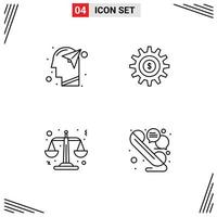 4 Universal Line Signs Symbols of head justice mind setting scales Editable Vector Design Elements