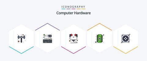 Computer Hardware 25 FilledLine icon pack including . fan. headphone. computer. memory vector