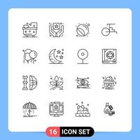 Set of 16 Vector Outlines on Grid for balloon transportation labels rickshaw stamp Editable Vector Design Elements